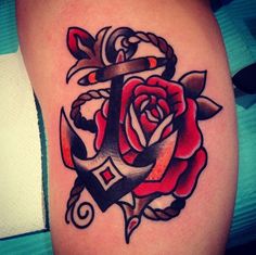 Rose and anchor tattoo by Nick Oaks