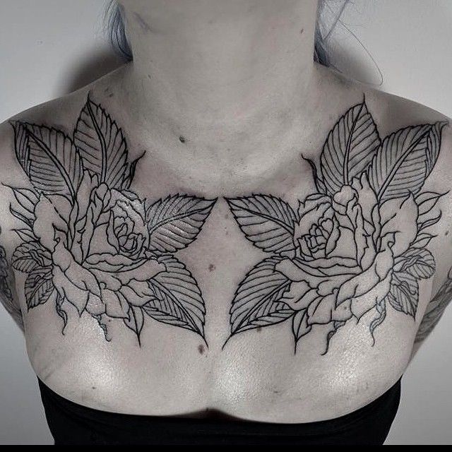 Roses chest tattoo by Thomas Cardiff