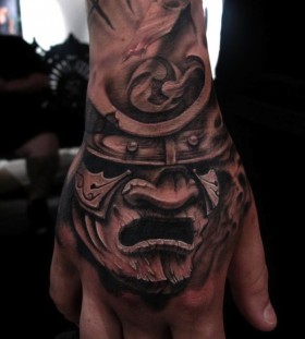 Samurai mask hand tattoo