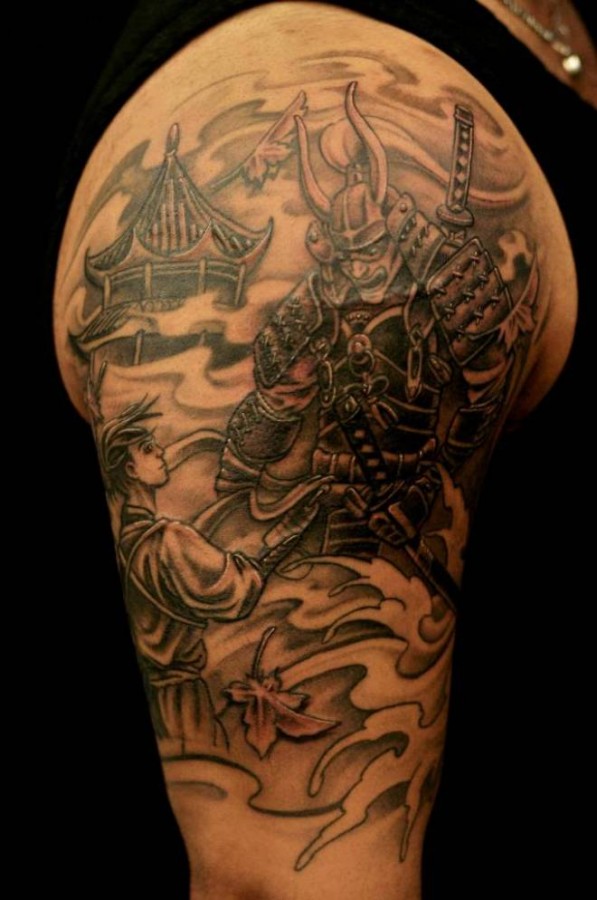 Samurai with armour tattoo