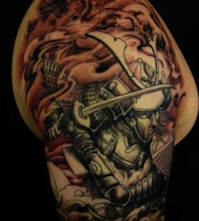 Samurai with sword arm tattoo