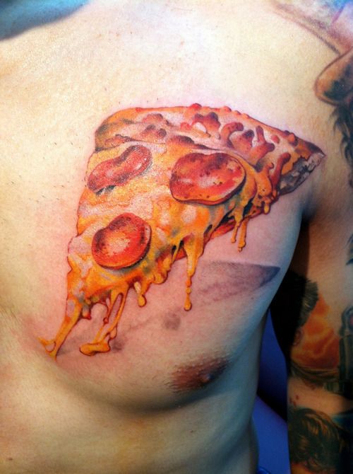 Sausage and awesome cheese pizza tattoo