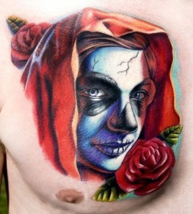 Scary vivid colors santa muerte tattoo