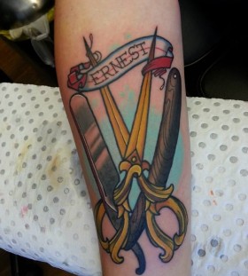 Scissors tattoo by Drew Shallis