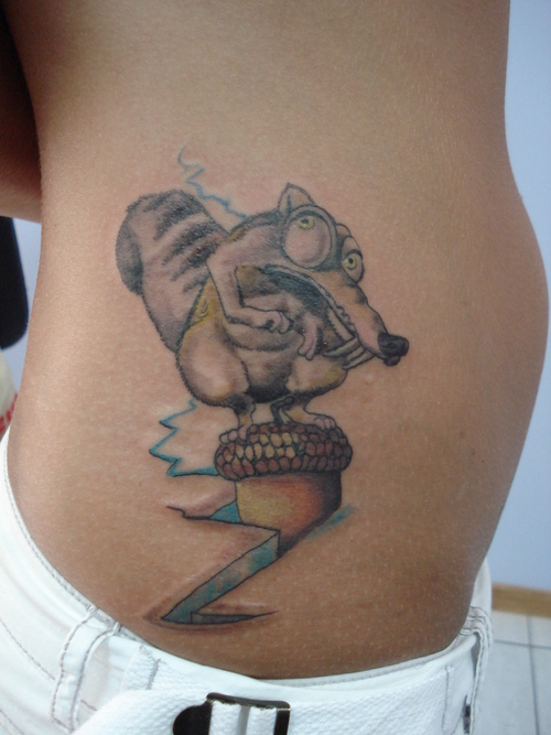 Scrat on a nut side tattoo, Ice age tattoos.