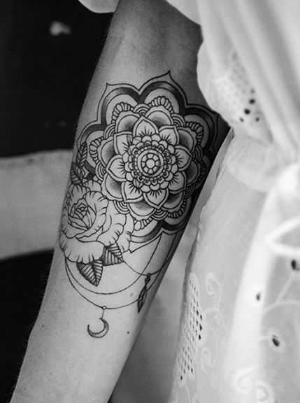 Simple rose and flower mandala tattoo