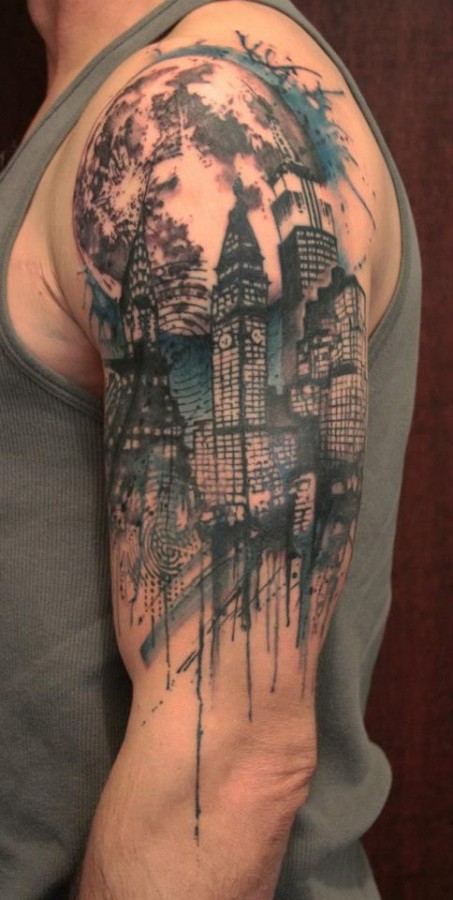 Simple shoulder town tattoo