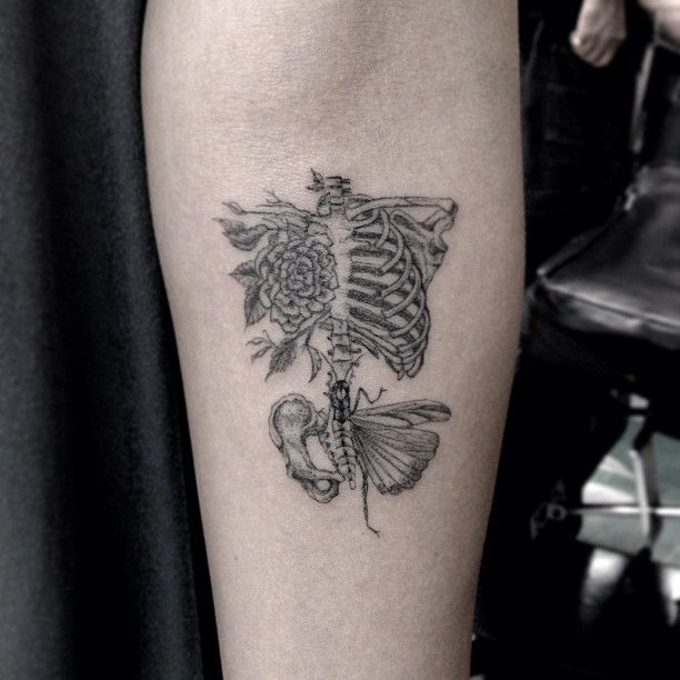 Skeleton tattoo by Dr Woo
