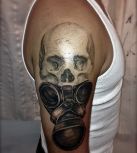 Skull and gas mask tattoo