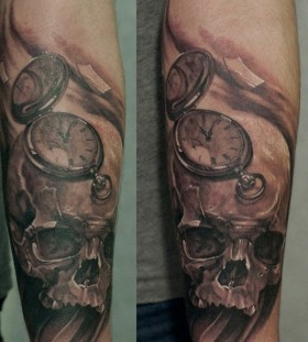 Skull and pocket watch tattoo