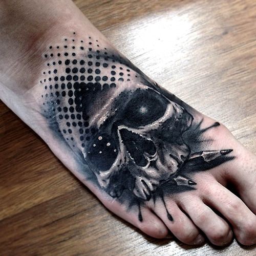 Skull foot tattoo by Benjamin Laukis