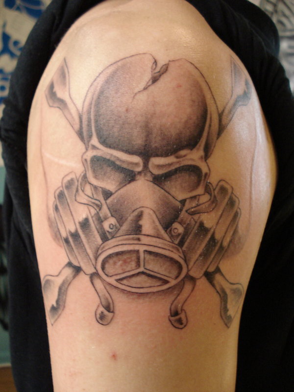 Skull with gas mask tattoo