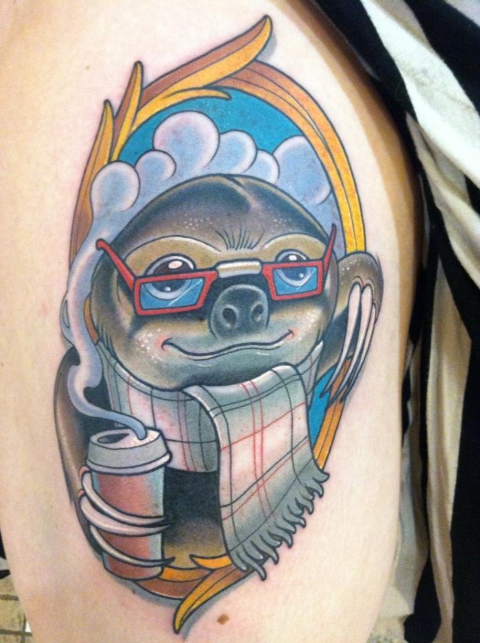 Sloth with glasses tattoo