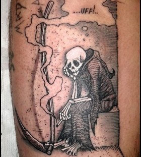 Smoking grim reaper tattoo