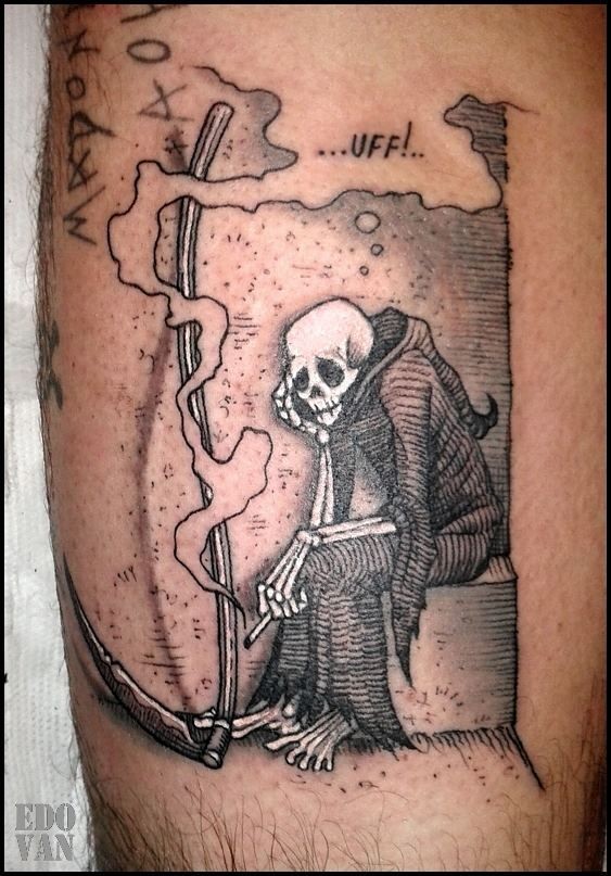 Smoking grim reaper tattoo