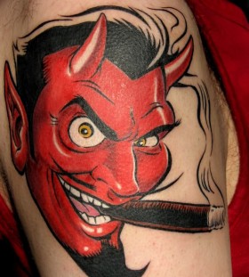 Smoking red devil tattoo