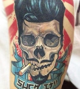 Smoking skull tattoo by Elvin Yong