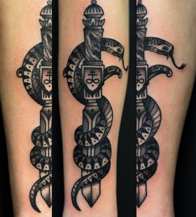 Snake and dagger tattoo by Philip Yarnell