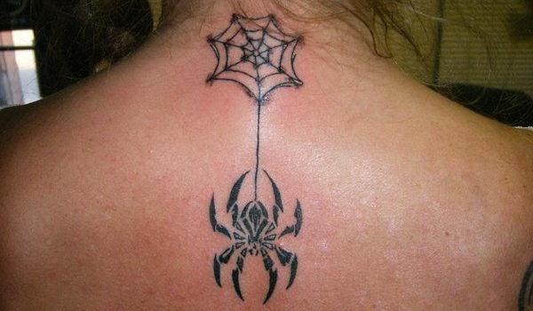 Spider and spider web back tattoo