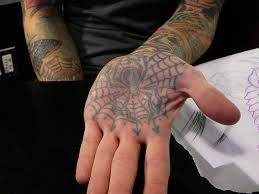 Spider web palm tattoo