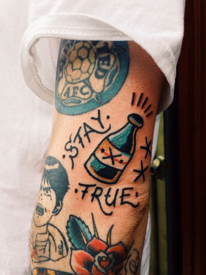 Stay true bottle tattoo