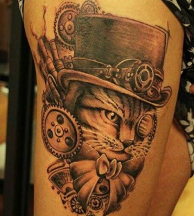 Steampunk cat tattoo