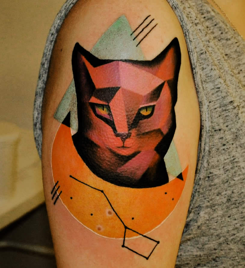 Stunning geometric cat tattoo