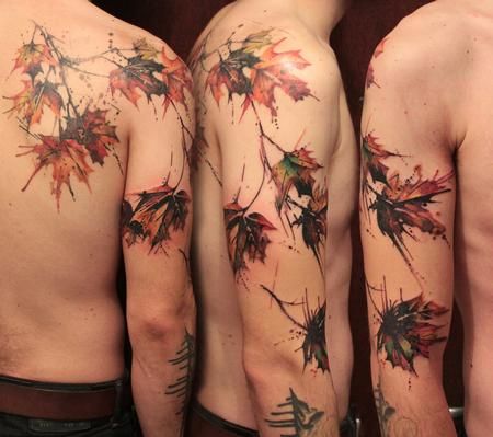 Stunning maple tree leaves tattoo