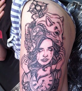 Stunning woman and fox tattoo by Flo Nuttall