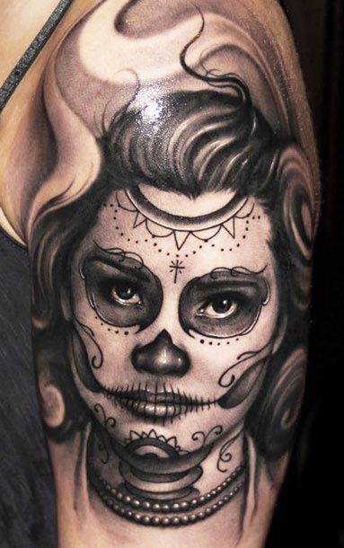 Sugar skull arm tattoo by Riccardo Cassese