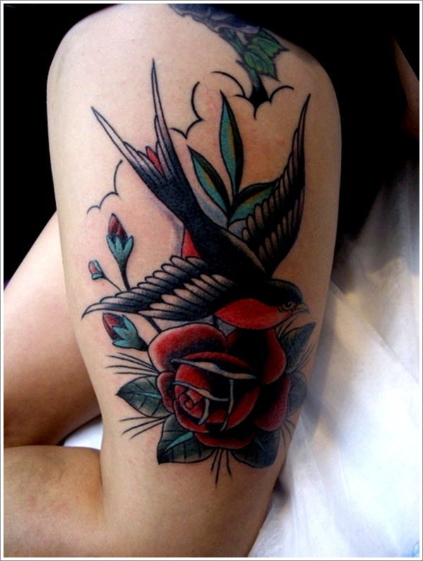 Swallow and rose tattoo