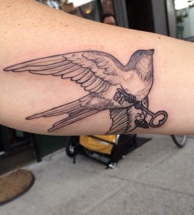 Swallow with a key tattoo by Rachel Hauer