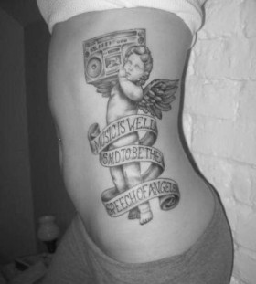 Sweet boombox and quote tattoo