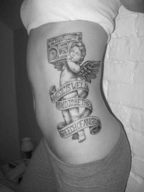 Sweet boombox and quote tattoo