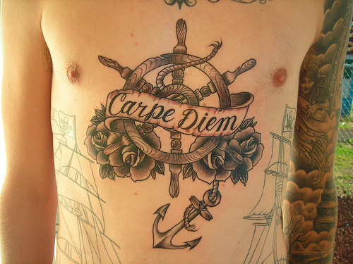 Sweet carpe diem wheel tattoo