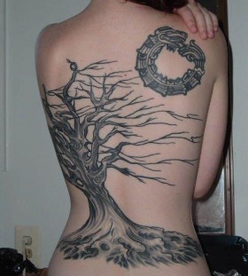 Sweet dead tree back tattoo