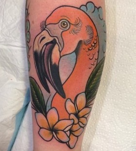 Sweet flamingo tattoo by Clare Hampshire