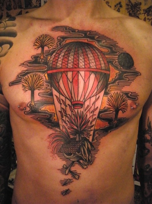 Sweet hot air balloon chest tattoo TattooMagz › Tattoo