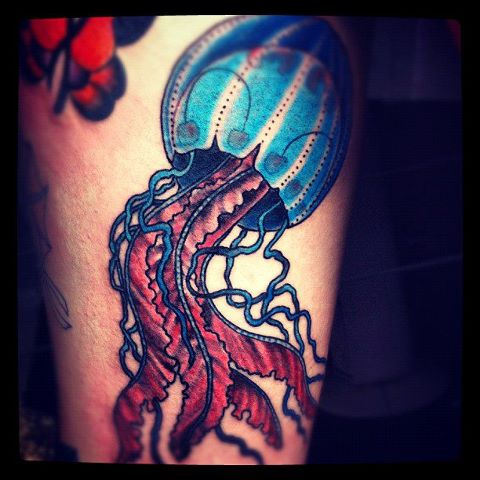 Sweet jellyfish leg tattoo