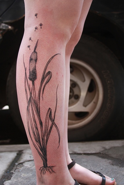Sweet leg tattoo by Rachel Hauer