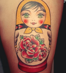 Sweet matryoshka with rose tattoo
