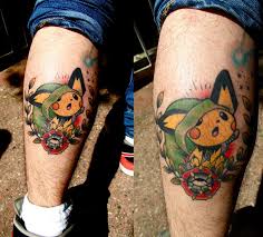 Sweet pikachu leg tattoo