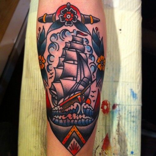 Sweet ship tattoo by Nick Oaks