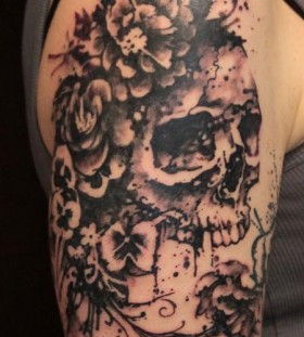 Sweet skull and flowers tattoo