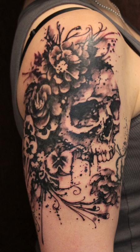 Sweet skull and flowers tattoo
