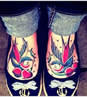 Sweet swallow foot tattoos