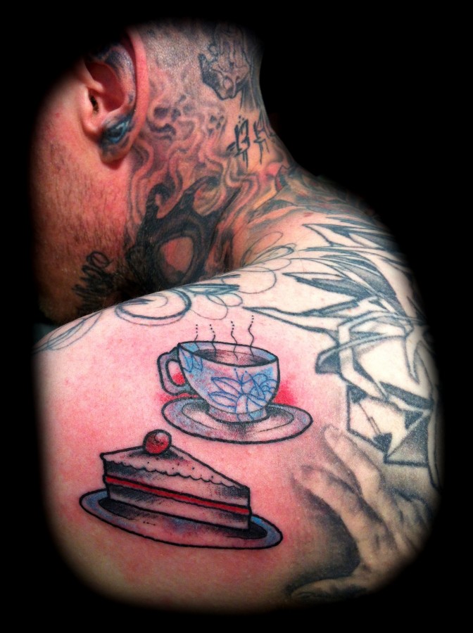 Teacup and pie tattoo