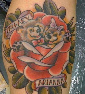 Teddy bear and rose tattoo