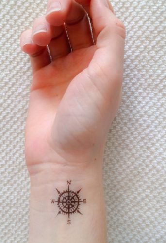 Temporary compass wrist tattoo