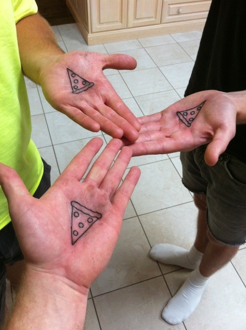 Three boys palms pizza tattoo